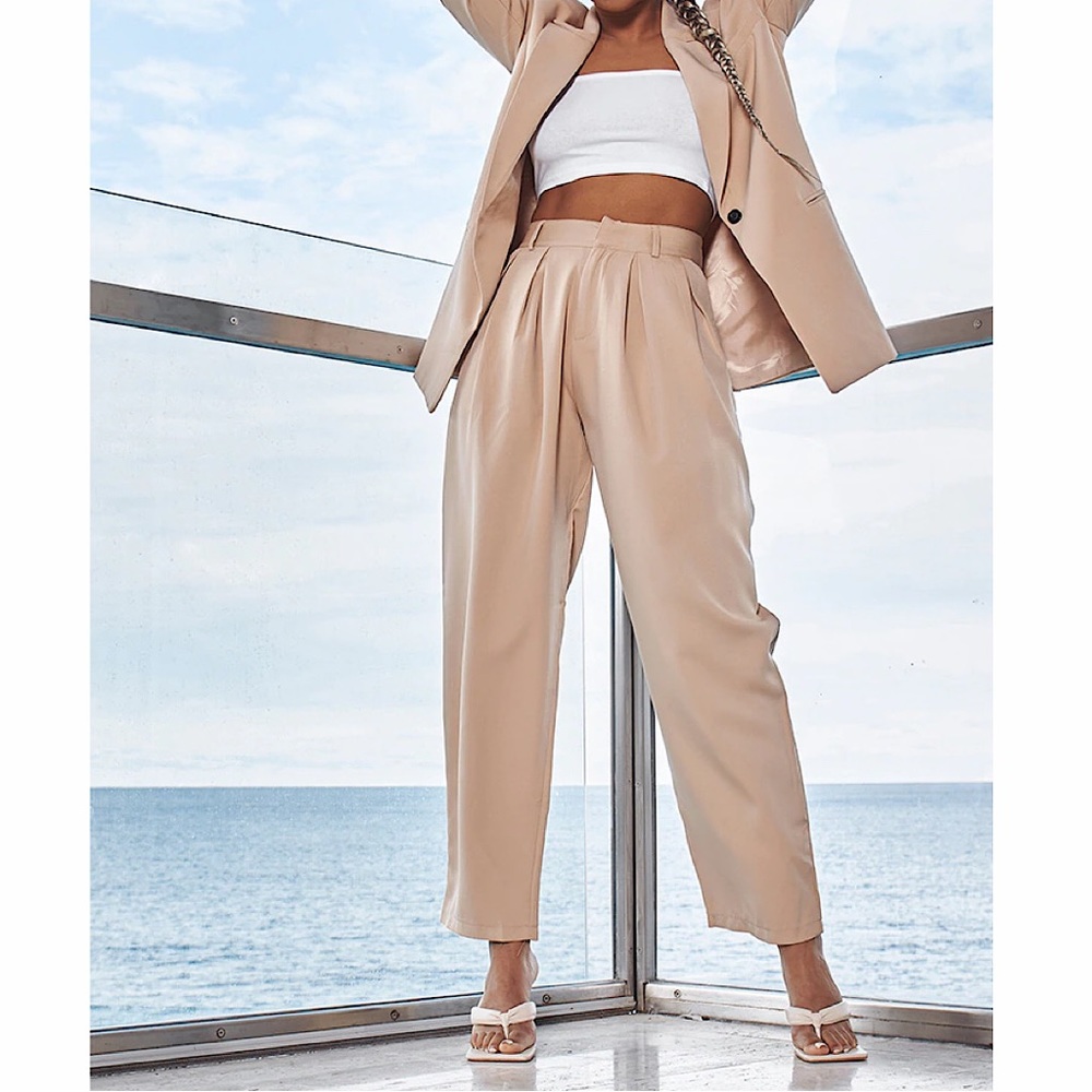 Camel Woven High Waisted Cigarette Pants
